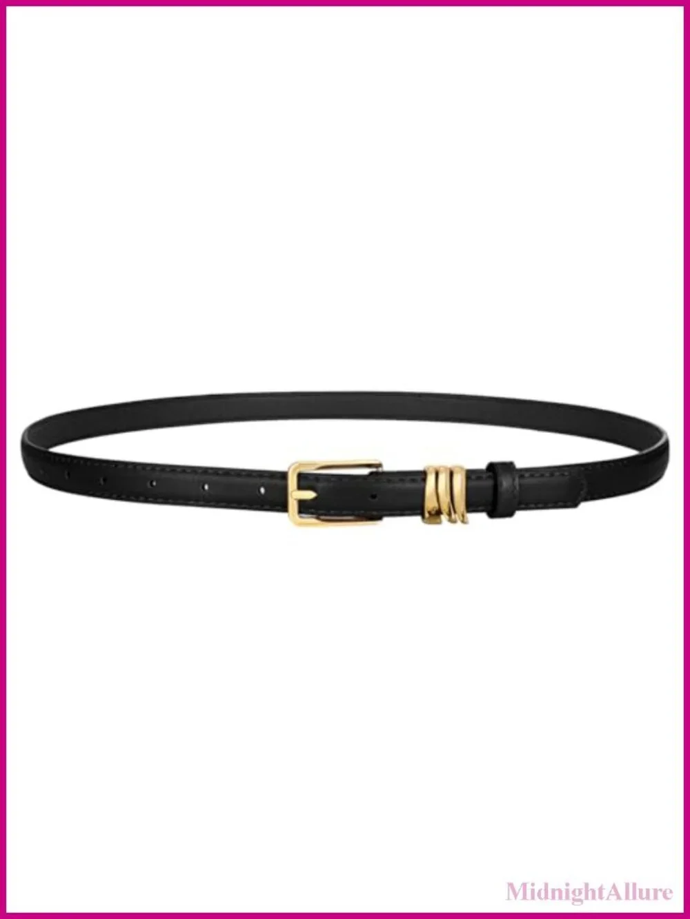 Women's Skinny PU Leather Belt Thin Waist Gold Buckle Metal Loops